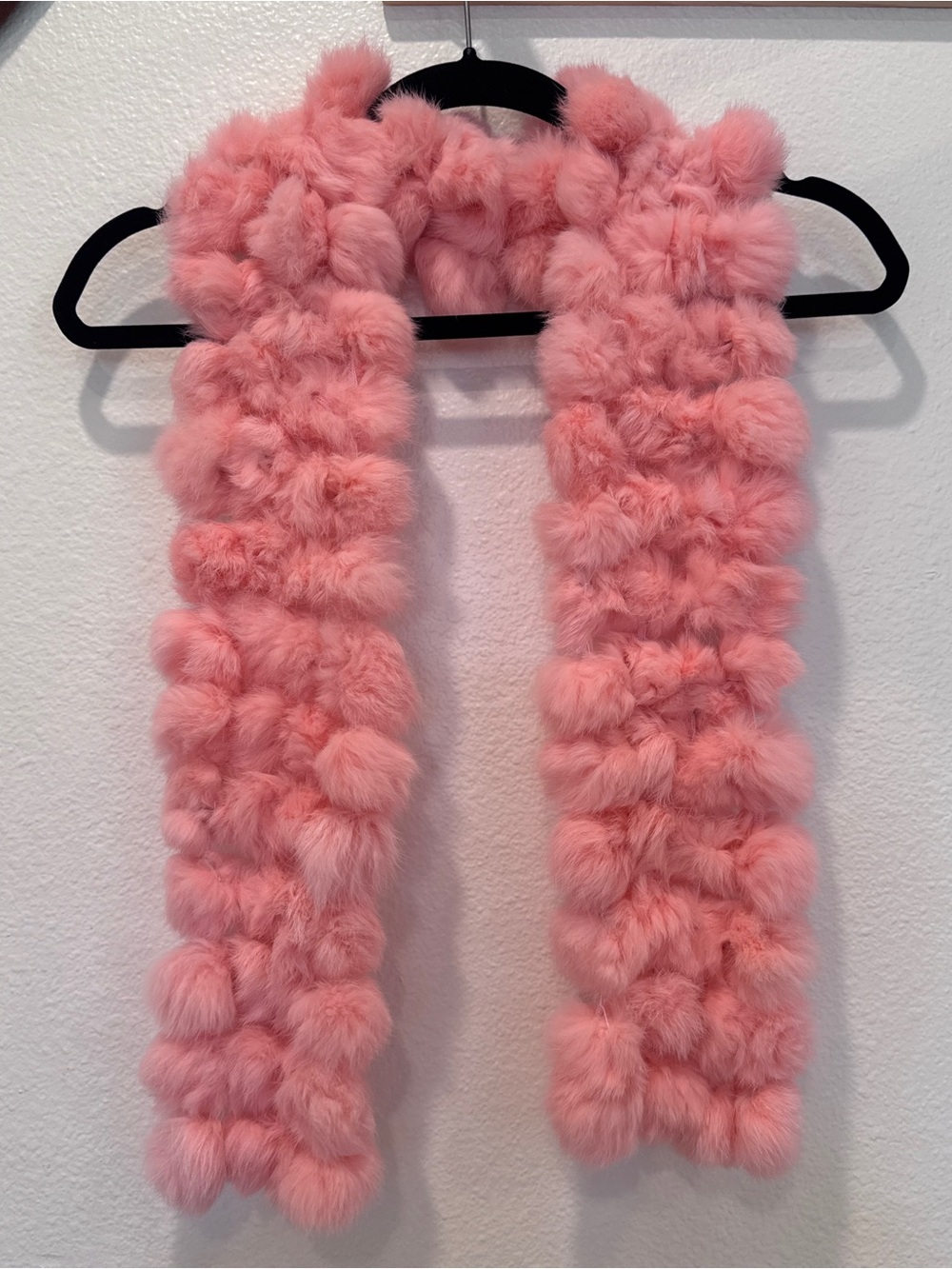 Y2K Vintage Pink Rabbit Fur Pom Pom Scarf 90’s Pop Coquette Girlhoodcore EUC